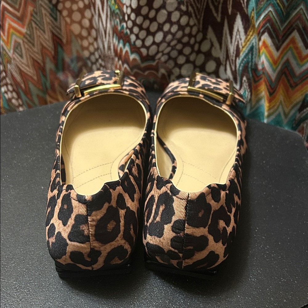 Franco Sarto Leopard Print Flats with Gold Buckle - Picture 5 of 7